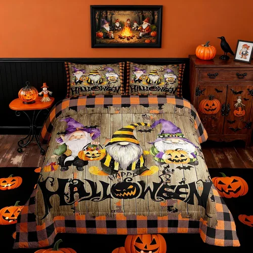 Vista 18 de Lindo juego de edredón de murciélago tamaño Queen con diseño de animales de Feliz Halloween, 3 piezas para decoración de habitación de niños