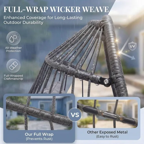 Vista 8 de NICESOUL Cómoda y cómoda silla de mimbre para exteriores con soporte, sillas plegables para patio con cojín, hamaca resistente de 350 libras