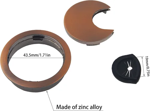 Vista 3 de 4 ojales de escritorio de aleación de zinc de 2 pulgadas para organizador de cables (bronce rojo)