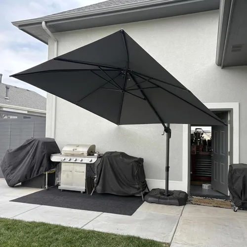 Vista 95 de PURPLE LEAF Sombrilla de patio de 8 pies para exteriores, sombrilla voladiza cuadrada de aluminio con rotación de 360 grados para jardín, terraza