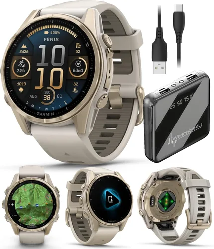 Vista 23 de Garmin Fenix 0.315 – 1.693 in Zafiro, AMOLED Multisport GPS Smartwatch, gris carbón DLC titanio con silicona negro/gris guijarro, linterna LED fenix