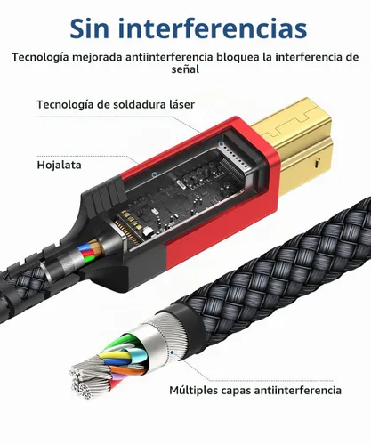 Vista 4 de JSAUX Cable de impresora USB 3.0, tipo A macho a B 3.0 macho (1M/3.3ft) Cable USB 3.0 tipo B trenzado de nylon compatible con estación