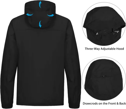 Vista 3 de Little Donkey Andy Chaqueta impermeable para hombre, ligera, cortavientos con capucha para golf, senderismo, UPF 30