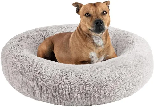 Vista 21 de Friends Forever Cama para perro en forma de dona, de piel sintética, mullida, relajante, para perros pequeños, suave y afelpada, antiansiedad, sofá