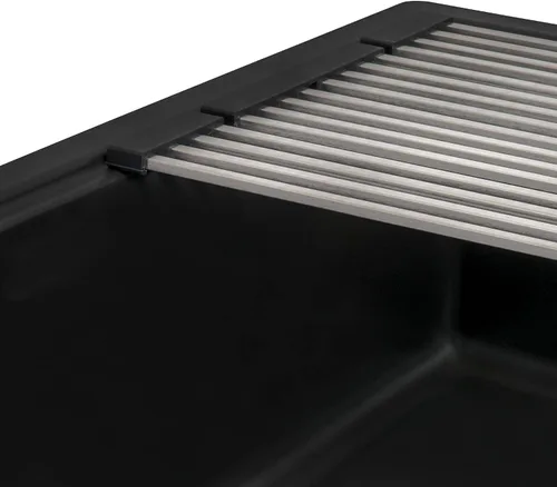 Vista 8 de Ruvati Fregadero de cocina de cuarzo compuesto de granito de 30 pulgadas con estación de trabajo, montaje por debajo y acabado negro mate - RVG2310BK