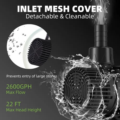 Vista 2 de FREESEA Bomba de agua sumergible para estanque: 2600 GPH 85 W DC 24 V Bomba de fuente de retorno con tubo de 15 pies para acuario pecera jardín al