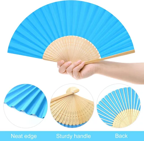 Vista 4 de FEPITO 20 abanicos plegables de papel de mano con bambú para regalo de boda, fiesta, hogar, multicolor