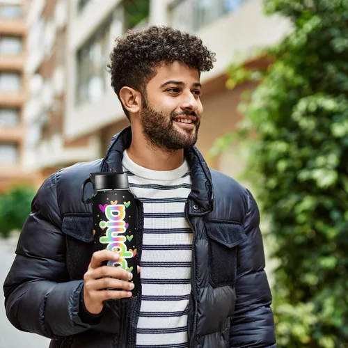 Vista 5 de Botellas de agua personalizadas para niñas, de acero inoxidable con aislamiento de doble pared con pajita, botella de agua de color degradado