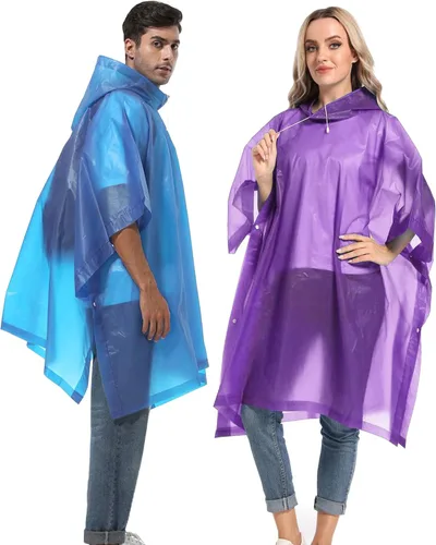 Vista 57 de Ponchos de lluvia reutilizables con capucha con cordón para adultos, abrigo de lluvia grueso impermeable, 2 paquetes