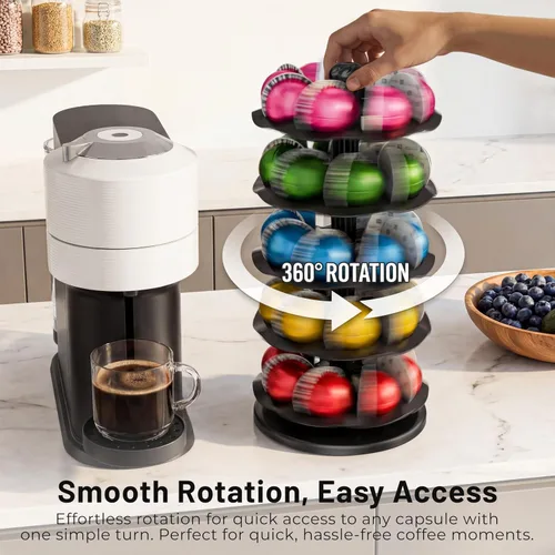 Vista 3 de EVERIE Organizador giratorio de cápsulas de café para carrusel compatible con 40 cápsulas Nespresso Vertuoline (negro)
