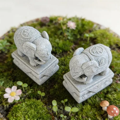 Vista 7 de Un par de estatua de elefante, figura de acuario para perros foo, escultura FengShui para decoraciones de peceras pequeñas de 10 galones o pequeñas