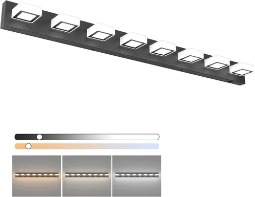 Vista 61 de Ralbay - Luz LED negra para tocador de baño, moderna, atenuable con 5 temperaturas de color, accesorios de iluminación de pared de acrílico negro