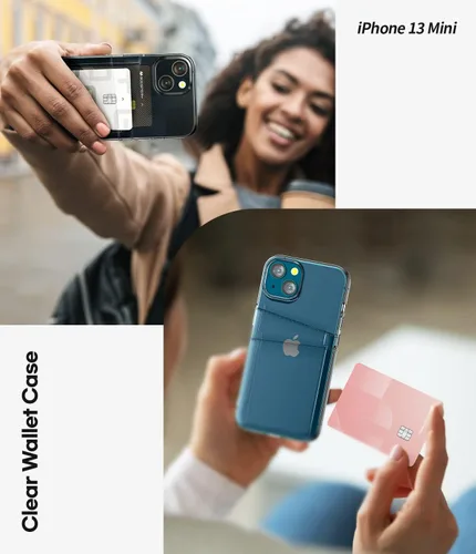 Vista 3 de GOOSPERY Cartera transparente diseñada para iPhone 13 Mini, delgada, fácil de usar, con capacidad para 2 tarjetas, funda protectora de TPU suave