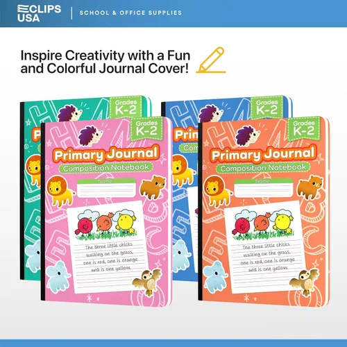Vista 5 de E-CLIPS USA Cuaderno de composición primaria K-2, libro de composición a rayas primarias, diario de escritura primaria para grados K-2, cuadernos
