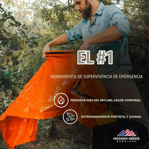 Vista 7 de MODERN NEEDS Emergency Sleeping Bag Survival Emergency Blanket, Bivy Sack & Emergency Bivy for Survival Supplies, Hiking Survival Kit, Compact