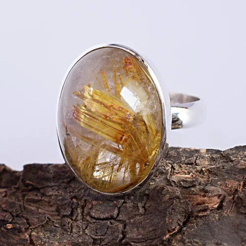 Vista 2 de Ravishing Impressions Anillo de plata de ley 925 con piedras preciosas de rutilo de oro, joyería de diseño increíble para mujer