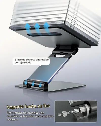 Vista 6 de Nulaxy Soporte de computadora portátil de altura ajustable para escritorio, elevador de computadora de aluminio plegable doble, diseño extraíble