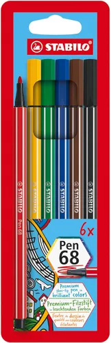 Vista 12 de STABILO Pen 68 - Bolígrafo con punta de fieltro de calidad premium, cartera de 6 colores de neón