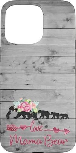 Vista 31 de Pink Floral Black Mama Bear Four Cubs on Vintage Gray Rustic Case for iPhone 17