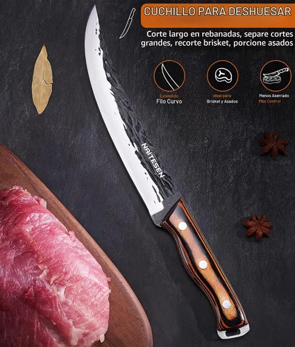 Vista 3 de Naitesen 4 piezas de cuchillo de carnicero forjado a mano y cuchillo de cocina 2 en 1, juego de cuchillo de chef serbio resistente para carne