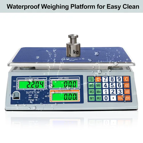 Vista 5 de Báscula de cálculo de precios de 66 lb/30 kg de doble LCD digital comercial con plataforma de acero inoxidable, báscula comercial recargable