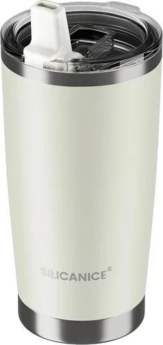 Vista 17 de Vaso higiénico aislado al vacío de acero inoxidable de 20 onzas con tapa fácil de poner y quitar – Deslizador extraíble, taza de viaje de doble
