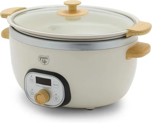 Vista 18 de GreenLife Olla de cocción lenta de 6QT, olla de cerámica antiadherente no tóxica sin PFAS, recipiente interior extraíble, programable, apta