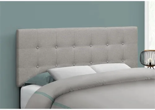 Vista 2 de Monarch Specialties I 6003F Cama de cabecero, tamaño matrimonial, dormitorio, tapizada, aspecto de lino, gris, de transición