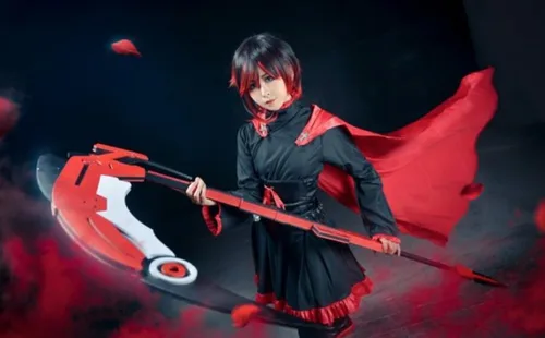 Vista 2 de COSPLAZA Cosplay peluca de Halloween negro rojo rubí rosa mujeres anime show corto fiesta anime show pelo
