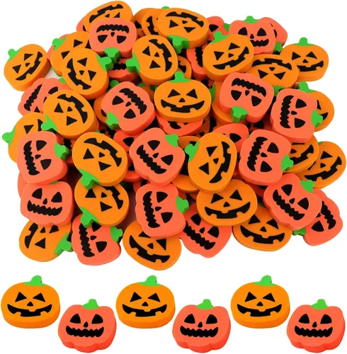Vista 3 de 48 borradores de calabaza de Halloween para niños, lindos borradores novedosos, borradores de lápiz, recompensas de tareas, estudiantes, premios