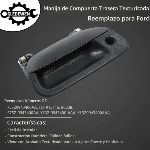 Vista 3 de Pestillo de puerta trasera para puerta trasera, exterior, compatible con Ford 1997-2007 Negro