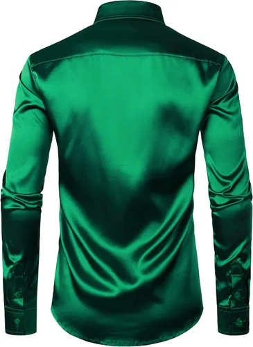 Vista 2 de ZEROYAA Men's Luxury Shiny Silk Like Satin Button Up Dress Shirts