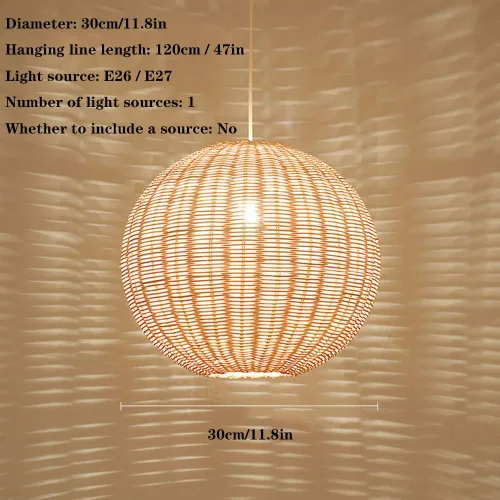 Vista 6 de Moderno globo de cocina americana, lámpara colgante tejida a mano, bola de mimbre, lámpara colgante, decoración del hogar, accesorios de iluminación