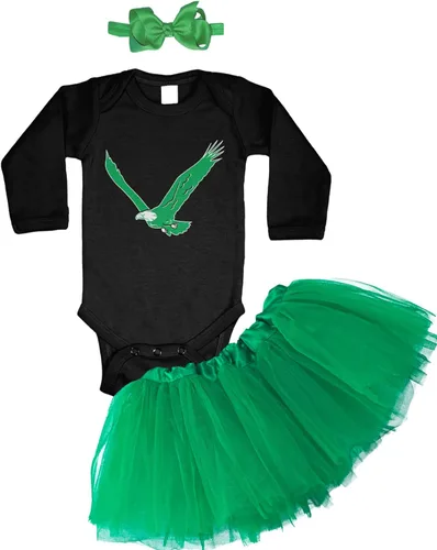 Vista 9 de Eagle - Conjunto de body deportivo para bebé + falda tutú + diadema con lazo Body negro/tutú verde