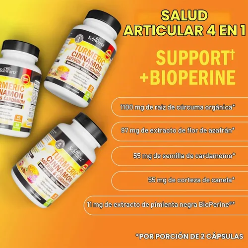 Vista 6 de Suplemento de cúrcuma con azafrán, canela, cardamomo y bioperina - 60ct