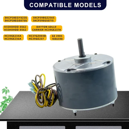 Vista 4 de Motor de ventilador de condensador 5KCP39EGS070S de 1/4 HP, 1100 RPM, 48 marcos, 208-230V repuesto compatible con GE3905, 5KCP39EGY823S, HC39GE237