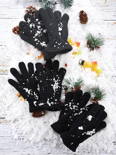 Vista 4 de SATINIOR 3 pares de guantes de invierno de forro polar para niños, guantes cálidos de dedos completos para niños, niñas, niños, suministros