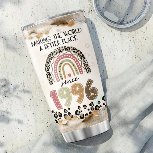 Vista 5 de Making The World A Better Place Since 1996 - Vaso de acero inoxidable de 20 onzas, regalo de cumpleaños para mujeres, regalo de cumpleaños para 30