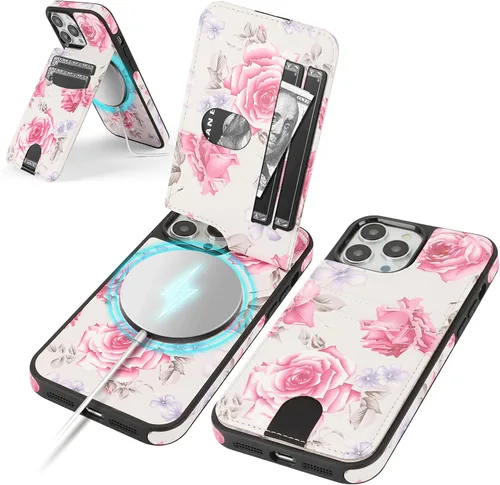 Vista 13 de SkyEagle Funda compatible con Magsafe para iPhone 13 Pro Max con soporte para tarjetas, función atril, bloqueo RFID, ranuras para tarjetas de Verde