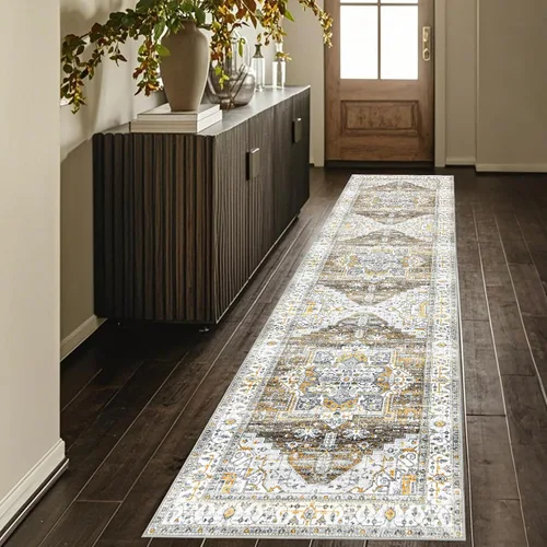 Vista 31 de Alfombra de pasillo de 2 x 3 pulgadas, lavable, estilo vintage, suave, antideslizante, para entrada, baño, resistente a las manchas