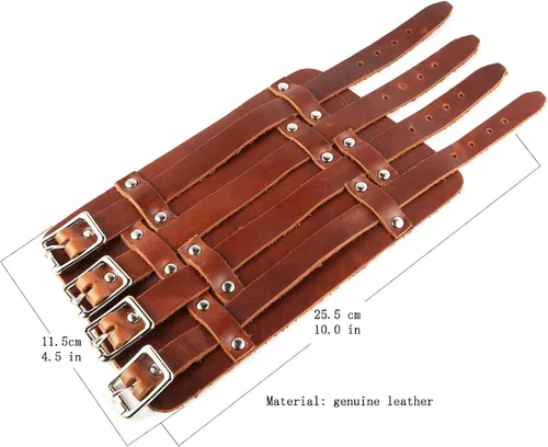 Vista 6 de HZMAN Brazalete ancho de cuero con triple correa para hombre, con hebilla y cierre de brazo, 4 filas, Cuero