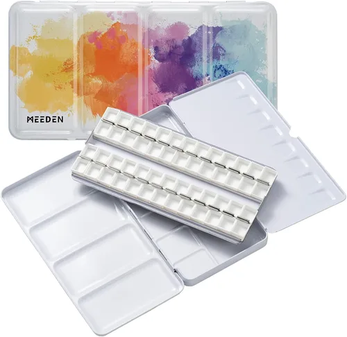 Vista 7 de MEEDEN Paleta de pintura de acuarela vacía: paleta de colores de agua de viaje con 12 medias sartenes - Caja de lata portátil de paleta de metal