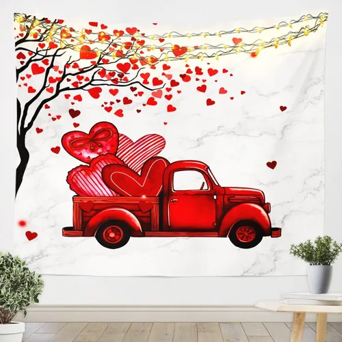 Vista 5 de Tapiz femenino de flores de rosas rojas, tapiz de pared para el día de San Valentín, decoración de habitación de niñas y mujeres, cielo estrellado