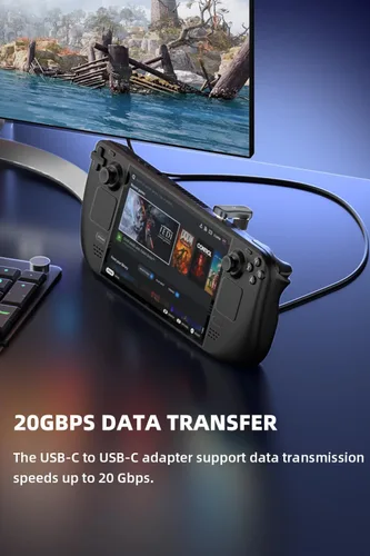 Vista 3 de AreMe - Adaptador USB C de ángulo de 180 grados, 2 unidades, color gris Adaptador tipo C macho a hembra 20Gbps PD 140W para Steam Deck, Switch