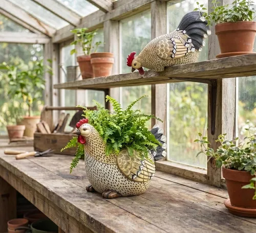 Vista 2 de Abbott Collection Peering Rooster - Beige y Negro (12" Largo)