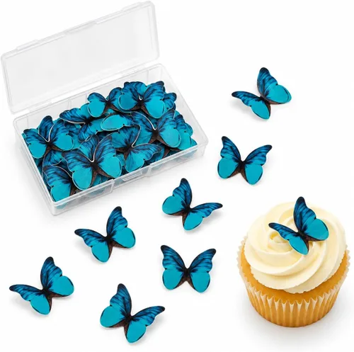 Vista 12 de Mariposas comestibles para decoración de pasteles, decoración comestible de arco iris para pasteles y cupcakes, mariposas de papel de oblea 5Colors-1