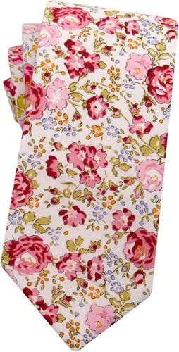 Vista 58 de Corbata de algodón floral para hombre, corbata delgada impresa de 2.56'' 01-Bean Pasta Rosa
