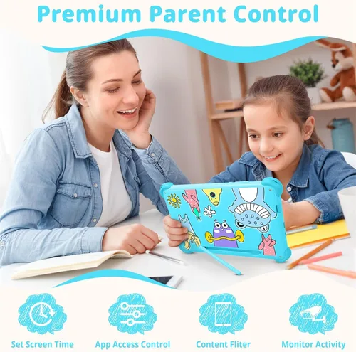 Vista 3 de Tableta infantil de 7 pulgadas para niños, tableta Android de 32 GB con funda incluida, WiFi, Bluetooth, pantalla IPS, control parental, tabletas