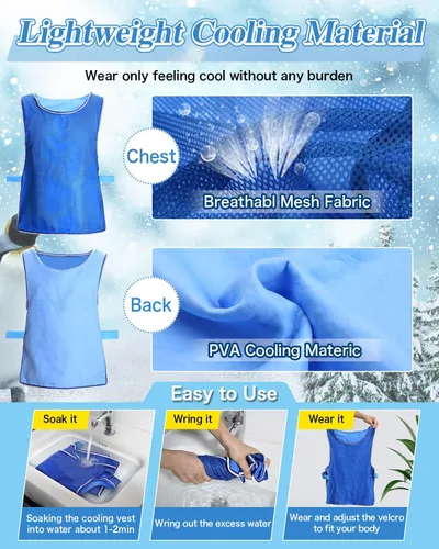 Vista 3 de Chaleco de enfriamiento para hombres y mujeres MS Motociclismo Cuerpo Cool Chaleco Reflectante PVA Agua Evaporativo Hielo frío Chaleco para montar
