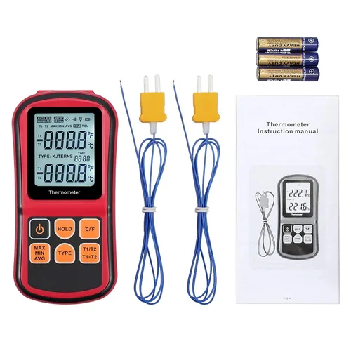 Vista 7 de Kamtop Termómetro de termopar digital de doble canal, medidor de temperatura tipo K con 2 sondas de termopar, medición T1/T2 y T1-T2, LCD